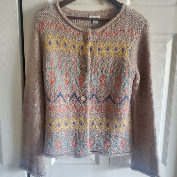 Sundance Cardigan Knit Fair Isle. Pastel. Wool Blend. Small. Long Sleeve - Picture 2 of 8